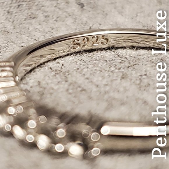 SOLID 925 Sterling Silver White Topaz Quarter Circle Band - Picture 4 of 6